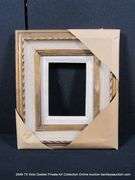 GOLD & CREAM PAINTED, W/ LINEN INLAY, CARVED WOODEN FRAME 12 X 14