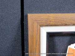 OAK STAINED, W/ WHITE LINEN & PAINTED BLACK INLAY, WOODEN FRAME 8 X 9