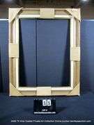 LIGHT BROWN PAINTED,W/ LINEN INLAY, GOLD ACCENTS, CARVED WOODEN FRAME 41 X 51