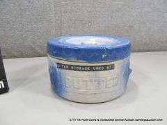 LOT: ANTIQUE BLUE & WHITE CERAMIC BUTTER CROCK (7" X 4 1/2")