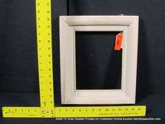 BEIGE & WHITE PAINTED, W/ LINEN INLAY, CARVED WOODEN FRAME 12 X 14