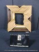 DARK-STAINED & GOLD PAINTED, W/ LINEN INLAY, DRIFTWOOD STYLE CARVED WOODEN FRAME 19 X 21