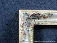 GOLD & WHITE PAINTED W/ RED ACCENTS, CARVED ORNATE WOODEN FRAME 8 X 10