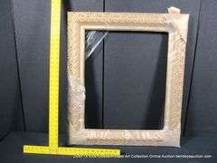 WHITE-WASHED & GOLD PAINTED, CARVED ORNATE WOODEN FRAME 27 X 31