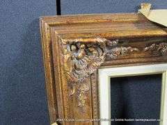 BRONZE PAINTED, W/ LINEN & GOLD PAINTED INLAY, CARVED ORNATE WOODEN FRAME 15 X 17