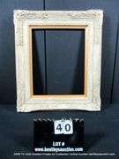 WHITE-WASHED, W/ UNPAINTED WOOD INLAY, CARVED ORNATE FRAME 25 X 29