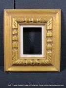 GOLD PAINTED, W/ LINEN INLAY, CARVED WOODEN FRAME 14 X 15