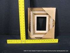 GOLD & CREAM PAINTED, W/ LINEN INLAY, CARVED WOODEN FRAME 12 X 14