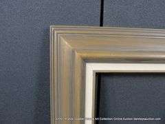 WALNUT-STAINED, W/ LINEN INLAY, CARVED WOODEN FRAME 20 X 24