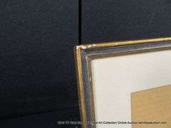 NAVY & GOLD/BRONZE PAINTED, CARVED WOODEN FRAME - W/ GLASS & CARDBOARD BACK 13 X 15