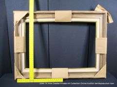 BROWN PAINTED DRIFTWOOD & GOLD PAINTED, W/ LINEN INLAY, CARVED WOODEN FRAME 34 X 46