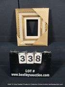 GOLD & CREAM PAINTED, W/ LINEN INLAY, CARVED WOODEN FRAME 12 X 14