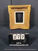 GOLD PAINTED, W/ LINEN INLAY, CARVED WOODEN FRAME 15 X 17