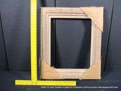 WHITE-WASHED, W/ HEATHERED LINEN INLAY, CARVED WOODEN FRAME 24 X 28