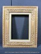 GOLD PAINTED, W/ LINEN INLAY, FLORAL CARVED ORNATE WOODEN FRAME 19 X 23