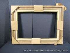 BROWN PAINTED DRIFTWOOD & GOLD PAINTED, W/ LINEN INLAY, CARVED WOODEN FRAME 35 X 47