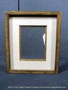 WALNUT STAINED, W/ LINEN & GOLD INLAY, WOODEN FRAME 11 X 12