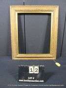 GOLD PAINTED W/ RED ACCENTS, CARVED WOODEN FRAME 25 X 29