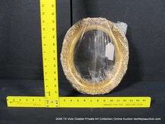 CIRCULAR, GOLD PAINTED, CARVED ORNATE WOODEN FRAME 11 X 13