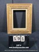 GOLD PAINTED, W/ LINEN INLAY, FLORAL CARVED ORNATE WOODEN FRAME 19 X 23