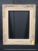 GRAY/BEIGE PAINTED & GOLD ACCENTS, W/ LINEN INLAY, CARVED ORNATE WOODEN FRAME 26 X 32