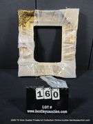 GOLD PAINTED, W/ LINEN INLAY, CARVED ORNATE WOODEN FRAME - (WRAPPED IN PLASTIC) 21 X 24