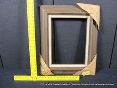 WALNUT-STAINED, W/ LINEN INLAY, CARVED WOODEN FRAME 20 X 24