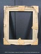 WHITE-WASHED, W/ LINEN INLAY, CARVED ORNATE WOODEN FRAME 27 X 31