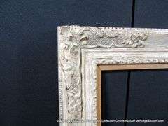 WHITE-WASHED, W/ UNPAINTED WOOD INLAY, CARVED ORNATE FRAME 25 X 29