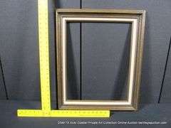 DARK-STAINED WALNUT, W/ LINEN INLAY, CARVED WOODEN FRAME 21 X 25