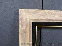 STAINED RUSTIC, W/ BLACK PAINTED VELVET & GOLD INLAY, CARVED WOODEN FRAME 25 X 29