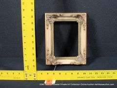 WHITE & GOLD PAINTED, W/ RED ACCENTS, CARVED ORNATE WOODEN FRAME 8 X 10