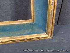GOLD/BRONZE PAINTED, W/ DARK BLUE VELVET INLAY, CARVED WOODEN FRAME 26 X 32