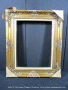 GOLD PAINTED, W/ LINEN INLAY CARVED WOODEN FRAME 28 X 34