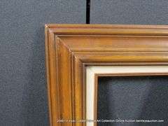 STAINED WALNUT, W/ LINEN INLAY, CARVED WOODEN FRAME 16 X 18