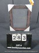 RED & BLACK STAINED, WOODEN FRAME - (WRAPPED IN TIGHT PLASTIC) 13 X 15