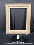 BEIGE/CREAM-WASH & GOLD ACCENTS, W/ LINEN & DRIFTWOOD STYLE INLAY, CARVED WOODEN FRAME 26 X 32