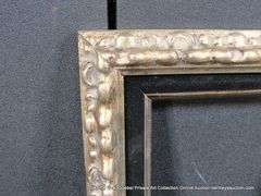SILVER PAINTED, W/ BLACK VELVET INLAY, CARVED WOODEN FRAME 12 X 14