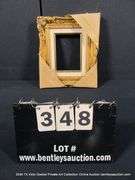 GOLD PAINTED, W/ LINEN INLAY, CARVED ORNATE WOODEN FRAME 10 X 12