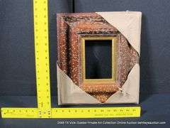 DARK OAK-STAINED, W/ GOLD PAINTED INLAY, CARVED WOODEN FRAME 14 X 16