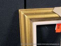 GOLD PAINTED, W/ LINEN INLAY, CARVED WOODEN FRAME 10 X 12