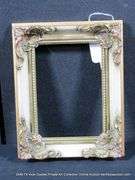 GOLD & WHITE PAINTED W/ RED ACCENTS CARVED ORNATE WOODEN FRAME 8 X 19