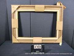 BROWN & GOLD PAINTED, W/ LINEN INLAY, CARVED WOODEN FRAME 34 X 46