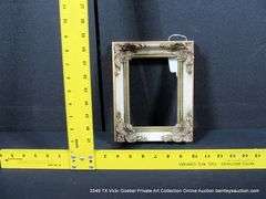GOLD & WHITE PAINTED W/ RED ACCENTS CARVED ORNATE WOODEN FRAME 8 X 19