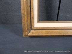 STAINED WALNUT, W/ LINEN INLAY, CARVED WOODEN FRAME 14 X 16