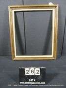 STAINED WALNUT, W/ LINEN INLAY, CARVED WOODEN FRAME 14 X 16