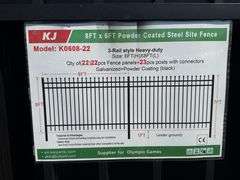 2025 KJ POWDER COATED STEEL SITE FENCE MODEL: K 0608-22, 8' X 6', (22X MONEY)