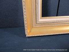 GOLD PAINTED, W/ LINEN INLAY, CARVED WOODEN FRAME 23 X 31