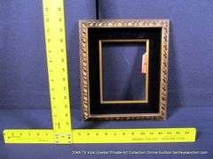 BRONZE PAINTED, CARVED ORNATE, W/ BLACK VELVET INLAY, WOODEN FRAME 11 X 13