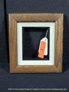OAK STAINED, W/ WHITE LINEN & PAINTED BLACK INLAY, WOODEN FRAME 8 X 9